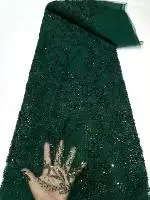 1 черно-зеленая Качественная кружевная ткань ручной работы с бисером Роскошная Пурпурная вышивка Французское кружево Свадебное платье Свадебный Тюль Сетчатый Текстиль
