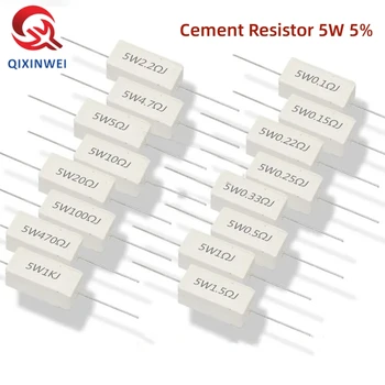 10шт 5 Вт 5% Цементный резистор Силовое сопротивление 0,1 ~ 10K 0,1 R 0,5R 1R 10R 100R 0.22 0.33 0.5 1 2 5 8 10 15 20 25 30 100 1K 10K ом