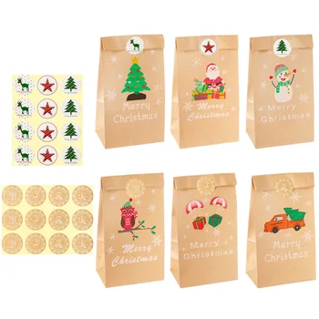 12 комплектов Крафт-бумаги, Свадебные украшения, Рождество, Подарочные коробки Санта-Клауса, сумки, Коробка конфет, упаковка для вечеринки с наклейками
