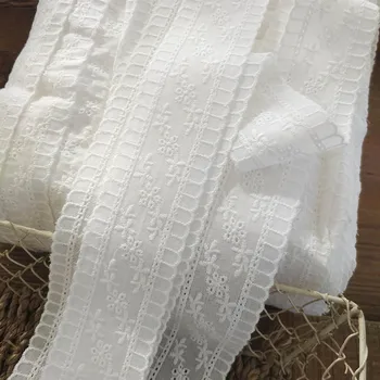 2 метра Белой хлопчатобумажной кружевной ленты с цветочной вышивкой, ткань ручной работы шириной 4 см, Кружевная лента для украшения домашнего текстиля