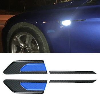 2 шт Карбоновое крыло для стайлинга автомобилей, светоотражающая декоративная полоса на бампере, внутреннее отражение + внешнее карбоновое волокно (синий)