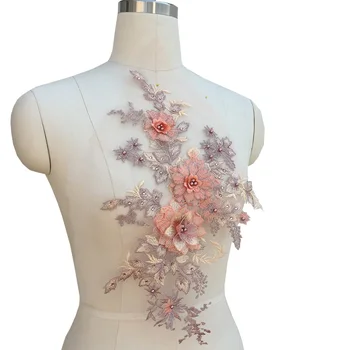2 шт./лот, 3D разноцветные цветы из бисера, кружевная аппликация со стразами для выпускного платья