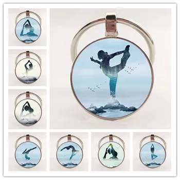 2020 новый стеклянный брелок для йоги health dance keychain, подарок для ювелирных изделий