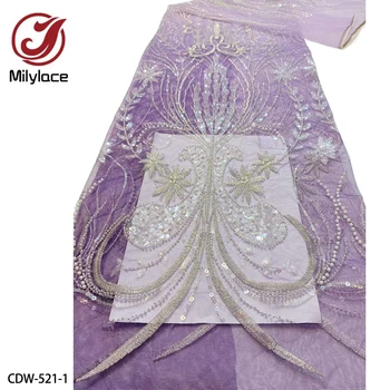 2022 Кружево ручной работы из бисера, 5 ярдов Африканской кружевной ткани, вышивка пайетками, кружевная ткань для свадебного платья CDW-521