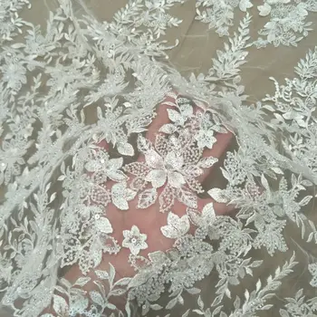 2023 г. Новейшее красивое свадебное платье из белоснежной ткани, кружево с бисером и пайетками, ширина 130 см, продается по размеру