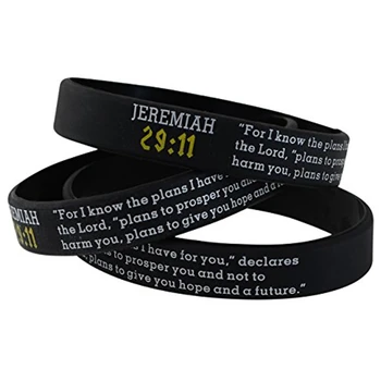 300шт Библейских Стихов Иеремии 29: 11 Черные резиновые браслеты Силиконовые браслеты