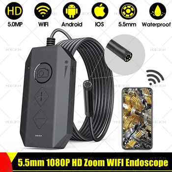 5,5 мм 1080P WIFI HD Эндоскопическая камера с 4-кратным зумом 2600 мАч Змеиный кабель Трубка Видеоскоп Инспекционный Бороскоп для iphone Android Телефон