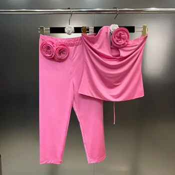 Absgd 2023 летняя розовая подтяжка с брюками, свисающая с шеи, эластичная и зауженная, подходит для европейских и американских уличных костюмов для женщин.