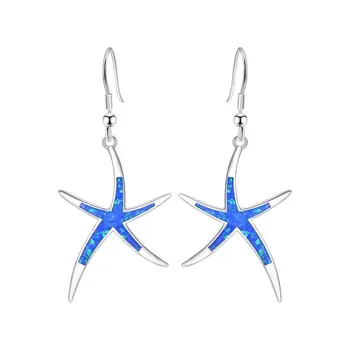 BLIVE Ekopdee Милая Морская звезда синего цвета с имитацией Огненного опала, висячие серьги-крючки, женские летние пляжные украшения