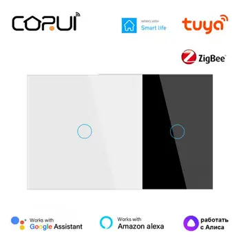 CORUI Tuya Zigbee Умный сенсорный выключатель Без нейтрали Без конденсатора Прерыватель для умного дома Работа с Alexa Google Home Smart Life Alice