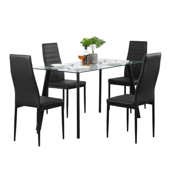 DA130 Горячий Обеденный стол из 5 предметов, 4 стула, Стеклянная Металлическая Мебель для кухни, Черный 120x70x75 см