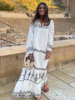 Foridol Высококачественное летнее весеннее платье в стиле бохо с цветочной вышивкой, новинка 2023 года, Белое пляжное платье Макси с длинным рукавом