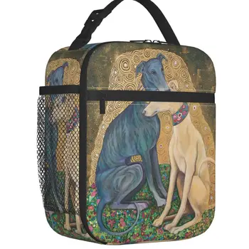 Gustav Klimt Greyhound Dog Art Изолированная Сумка для Ланча для Женщин Whippet Sihhound Dog Cooler Термальная Сумка Для Ланча Офисная Работа Школа