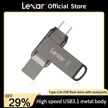 Lexar D400 USB 3.1 Type-C Двухпортовые Флэш-Накопители 130 МБ/с. Металлический Флэш-Накопитель для Мобильного Телефона Компьютера 32 ГБ 64 ГБ 128 ГБ 256 ГБ