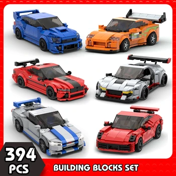 MOC Technical Sports Car Чемпионы по скорости GT-R R34 Racer, строительные блоки, суперкаров, гоночные кирпичи, Гаражные игрушки для мальчиков