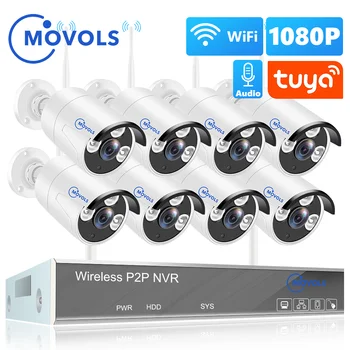 MOVOLS TUYA 2MP WIFI Система Безопасности 8CH Tuya H.265 NVR 8ШТ 1080P Наружная Камера Безопасности Аудио Беспроводная Система Видеонаблюдения