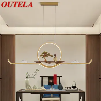 OUTELA Современная светодиодная 3-цветная люстра, потолочный светильник, Китайский креативный Дзен-Чайный домик, Подвесной светильник для кабинета, столовой