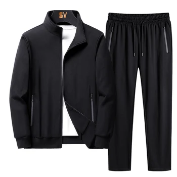 Pakaian Olahraga Pria Ukuran Plus M-8XL Pakaian Olahraga Pria 2023 Blazer Pria Dua Potong Ritsleting Mantel Celana Setelan Pria
