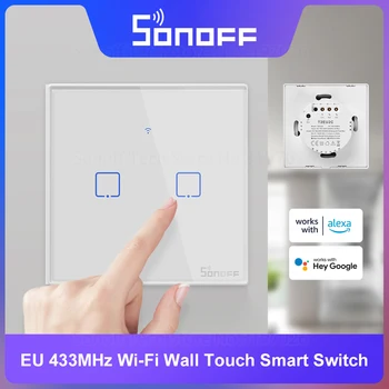 SONOFF T2EU 433 МГц RF WiFi Сенсорный настенный выключатель Расписание Умная сцена через eWeLink Дистанционное голосовое управление с Alexa Google Home