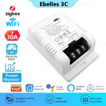 Tuya ZigBee WiFi Smart Switch Модуль 20A/30A Умный Дом Автоматический Выключатель Контроллер Монитор Питания Бытовая Техника для Alexa Google