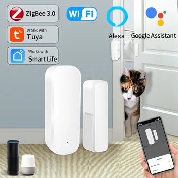 Zigbee Wifi Дверной Датчик Tuya Дверная Сигнализация Оконный Детектор Smart Life Alexa Google Гаджеты Для Умного Дома Защита Безопасности Аккумулятор