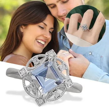 Аксессуар для женщины Аквамариновое Обручальное кольцо огранки Принцессы, Обручальное кольцо с Винтажным камнем для новобрачных, Кольцо-пасьянс для женщин