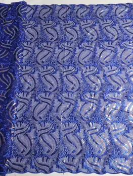 Африканская кружевная ткань 2023 новейшая голубая индийская ткань сари из высококачественного тюля с блестками кружевная ткань для свадебного платья YYZ809