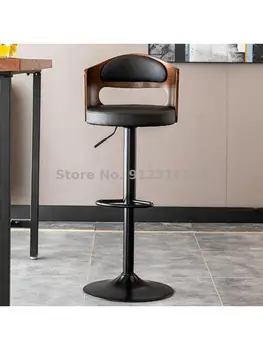 Барный стул с подъемной спинкой из цельного дерева, табурет для высоких ножек, бытовой современный простой железный барный стул, барный стул, стул для стойки регистрации
