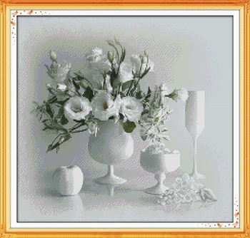 Белая ваза набор для вышивания крестиком цветок 18ct 14ct 11ct количество печатных холстов для вышивания DIY рукоделие ручной работы