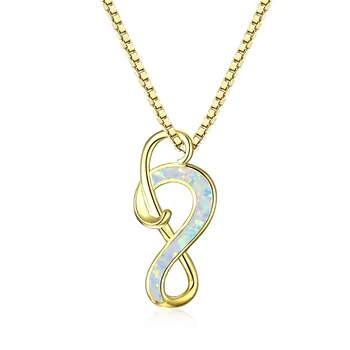 Белое ожерелье с синим опалом, милое ожерелье с подвеской в виде музыкальной ноты, винтажные ожерелья-цепочки золотого, серебряного цвета для женщин, ювелирные изделия в стиле бохо