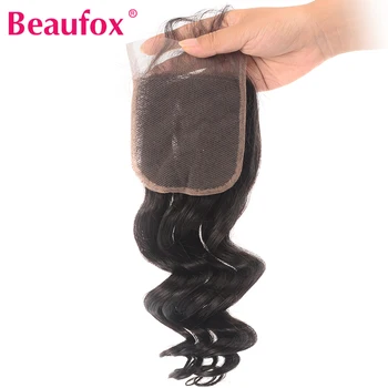 Бразильская свободная волнистая застежка Beaufox, кружевная застежка из человеческих волос Remy 4 *4 Свободную часть можно отбелить