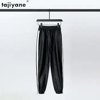 Брюки из натуральной кожи Tajiyane, женские брюки из овечьей кожи, женские шаровары с эластичной резинкой на талии, черные брюки в корейском стиле