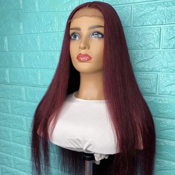 Винно-красные Шелковистые прямые парики 180% плотности, 26 дюймов, Бесклеевой Мягкий парик на кружеве спереди для чернокожих женщин с натуральными волосами младенца.