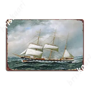 Винтажная парусная лодка, сворачивающая паруса, иллюстрация 1904 года, металлические таблички для вывесок, создание настенного паба, Паб Гараж, жестяная вывеска, плакат