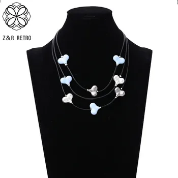 Винтажное 3-слойное ожерелье-чокер для женщин с бусинами в виде персиковых сердечек, корейская модная подвеска, ювелирные изделия, готические аксессуары