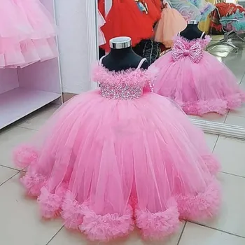 Винтажное Розовое бальное платье для девочек в цветочек, платья на бретельках, Детское платье для вечеринки в честь Дня рождения, костюмы для фотосъемки на заказ