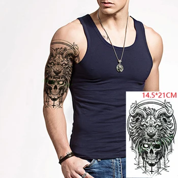Водонепроницаемая временная татуировка-наклейка Улыбка Льва, Череп, крест, тату-наклейки, флэш-тату, поддельные татуировки для мужчин и женщин