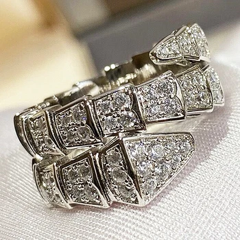 Высококачественное Двойное кольцо из стерлингового серебра 925 пробы с цирконом, кольцо из змеиной кости, Женская Индивидуальность, Модный Подарок для пары, Ювелирные изделия элитного бренда