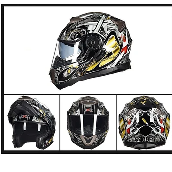Гоночные шлемы с полным лицом, зимний теплый мотоциклетный шлем с двойным козырьком, спортивный шлем для мотоциклов