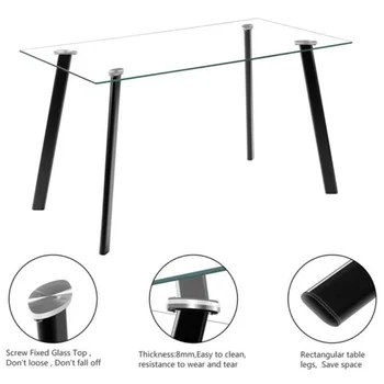 Горячий обеденный стол из 5 предметов, 4 стула, стеклянная металлическая мебель для кухни, черный [на складе в США]