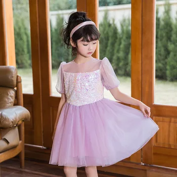 Детское газовое платье с блестками, новое платье принцессы с блестками для девочек-подростков 2023 года, праздничное платье для девочек