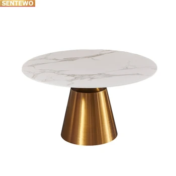 Дизайнерский Роскошный обеденный стол из мраморной плиты и 6 стульев мебель mesas comedor Мрамор Нержавеющая сталь золотое основание