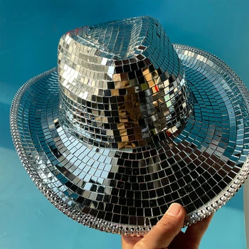 Диско-ковбойская шляпа с зеркальным блеском, шляпы с диско-шарами, DJ, ковбойская шляпа с блестками, кепка, клубная сцена, бар, танцевальные украшения, День рождения