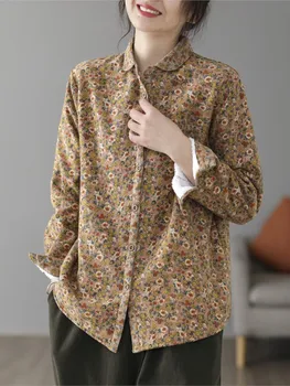 Женская рубашка из хлопка с цветочным принтом 2023, Зима-Весна, Флисовый Теплый кардиган Mori Girl, Свободное повседневное толстое пальто, женское YoYiKamomo