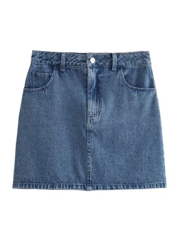Женская синяя джинсовая юбка YENKYE 2023, винтажные женские летние мини-юбки с карманами и высокой талией