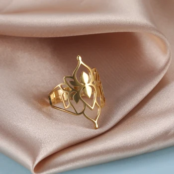 Женские кольца Skyrim Lotus из нержавеющей стали золотого цвета 