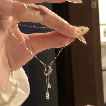 Изысканный Полый Кулон Бабочка Женское Ожерелье с кисточками Модная Цепочка на ключицу из серебра 925 пробы Для Леди Аксессуары на День Рождения