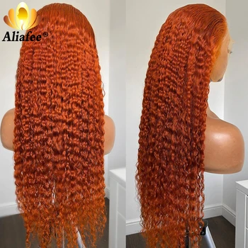 Имбирно-Оранжевый Кудрявый Парик Малайзия Волосы Remy Синтетические Волосы На Кружеве Человеческих Волос Искусственные Парики 30
