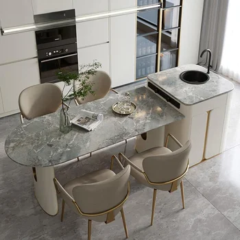 Итальянский минималистичный обеденный стол с мраморным рабочим столом из плотной доски, Прямоугольная рамка стола, многофункциональный стол для кухни