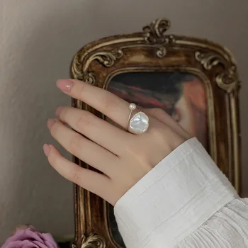 Классическое ретро кольцо с натуральным пресноводным жемчугом в стиле барокко, роскошные подарки регулируемого размера для женщин